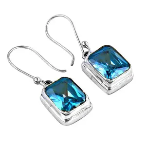 Boucles d'oreilles pendantes en argent 925 pour femmes avec topaze bleue, bijoux de mode - Product Image 2