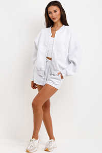 Best Quality <b>Grey</b> Marl 2 Piece <b>Women</b> Bomber Jacket And <b>Shorts</b> Tracksuit Set <b>Women</b> Hoodie & <b>Short</b> Tracksuit Set <b>Women</b> 2 Piece Set - Product Image 5