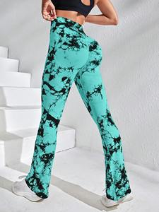 Leggings évasés sans couture Tie Dye taille haute contrôle du ventre entraînement Yoga sport pantalons en tricot pantalons minces à la mode - Product Image 4
