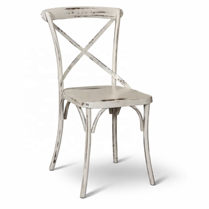 Industrial Metal Cross Back Dining Chair | Stackable Bistro Cafe Wedding Chair | Vintage Iron Restaurant Seating Event Furniture - Product Image 1