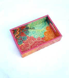 Ensemble de 3 plateaux de service en bois rustiques avec poignée pour le petit-déjeuner Vaisselle jetable multi-usages Vaisselle - Product Image 3