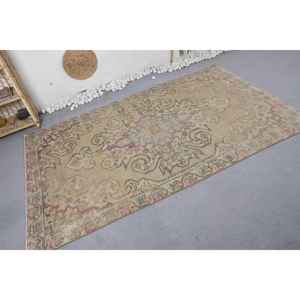 Alfombra de lana Beige de área grande Vintage 4,4X7,4 pies patrón abstracto geométrico yute para adolescentes alfombra rectangular para habitación de pasillo rectangular - Product Image 2