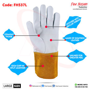 Men's TIG Welding Gloves 12 Centimeter Goatskin Leather Straight <b>Thumb</b> Cowhide Split <b>Cuff</b> Leather Welding Leather Gloves - Product Image 2