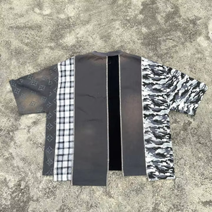 Custom Manufacturer Camouflage Panel <b>T</b> <b>Shirts</b> <b>Camo</b> Cut and Sew <b>T</b>-<b>shirt</b> Color Blocked Tee Boxy Cropped Patchwork Tshirt for <b>Men</b> - Product Image 2