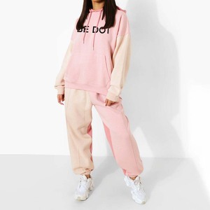 Ensemble de survêtement d'hiver imprimé respirant personnalisé femmes 100% coton lourd bloc de couleur col rond survêtement fermeture sportive - Product Image 4