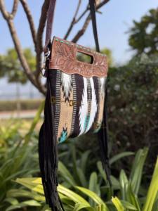 Western Pattern Hand Tooled <b>Fringe</b> Handbag Jacquard Leather Sling Bohemian Aztec Saddle Blanket <b>Bags</b> Stylish <b>Bags</b> for Women - Product Image 3
