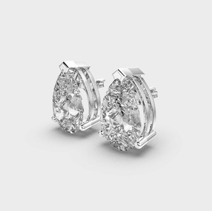 Boucles d'oreilles clous en diamant de laboratoire taille poire, plaqué rhodium, barre en argent bicolore, sertissage à griffes en argent sterling 925 massif, cadeau - Product Image 2