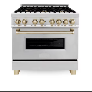 Estufa de Gas de Doble Combustible de 36 Pulgadas con Horno Eléctrico, Acero Inoxidable/Dorado RAZ-36-G - Product Image 4