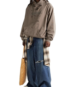 เสื้อฮู้ดแขนยาวโอเวอร์ไซส์สำหรับผู้ชายผ้าฝ้ายแบบมีซิปรูดเปิดไหล่สำหรับฤดูหนาวพิมพ์โลโก้แบบมืออาชีพ - Product Image 4