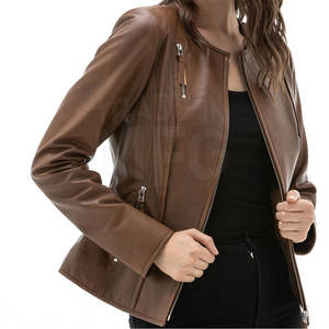 2024 femmes personnalisé en cuir véritable mode vestes dernière conception respirant toile tissu tricoté traitement fermeture éclair chaud hiver - Product Image 4