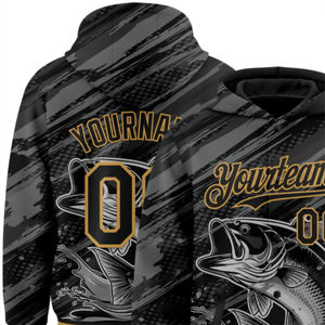 Personnalisé noir vieil or pêche à l'achigan à grande bouche 3D Bomber Full Snap Varsity Letterman Hoodies et sweatshirts pour le sport - Product Image 3