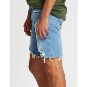 Shorts en jean décontractés amples pour hommes en denim 100% coton bleu foncé délavé d'été avec broderie de logo personnalisée respirant - Product Image 2