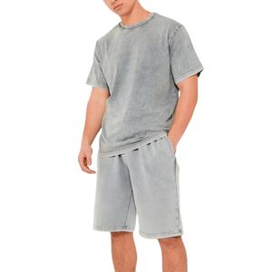Conjunto de 2 Piezas de Ropa Urbana de Verano para Hombre, Personalizado por el Fabricante, 100% Algodón, Estilo Holgado, Lavado Ácido, con Camiseta y Pantalones Cortos con Estampado Gráfico - Product Image 1