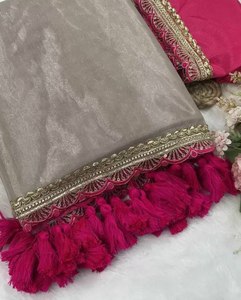 Lần đầu tiên trên thị trường vải lụa mềm mại đồng bằng & sang trọng nhìn nặng latkan làm việc cô dâu Saree để cung cấp cho khách tại tiệc chiêu đãi/Tiệc - Product Image 6