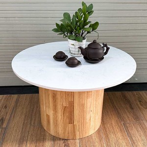 Modern 70cm Diameter Round Stone Top Coffee <b>Table</b> with Wooden Pedestal Base Durable Tea <b>Table</b> for Living Room-TT68236 - Product Image 3