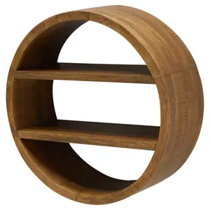 Forme ronde en bois de manguier organisateur de stockage présentoir étagère réglable en bois étagère de bureau - Product Image 1