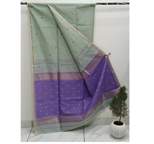 Sari en soie et coton authentique Maheshwari avec petit bordure en diamant Buti, tissé à la main, de qualité supérieure, pour les occasions spéciales - Product Image 6