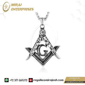 Alfileres de solapa de Masonería de metal de alta calidad personalizados promocionales 925 plata esterlina masón redondo masónico CZ colgante - Product Image 4