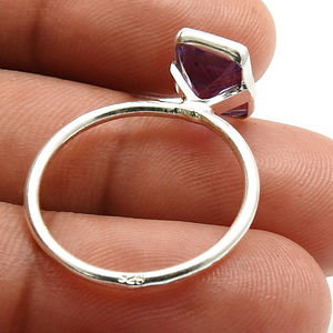 Natural <b>Purple</b> Amethyst Gemstone 925 Sterling Silver <b>Cushion</b> Shape Classic Pretty Ring for Her February Birthstone Jewelry India - Product Image 4