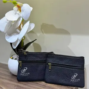 Baru dipersonalisasi dua ritsleting kulit asli kantong wanita Mini kulit asli dompet koin kustom dompet kecil tempat kartu kredit casing