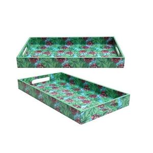 Plateaux de service en métal pour hôtels et maison Plateau de serveur de cuisine Lot de deux plateaux de service en métal émaillé vert Finition Plats Alimentaire - Product Image 2