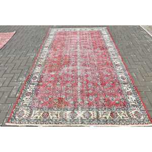 Alfombra Turca Vintage, Alfombra Grande de 5.5x9.3 pies, Alfombra con Rayas Rojas - Product Image 1