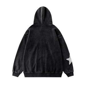 เสื้อมีฮู้ดสำหรับผู้ชายเหมาะกับชายและ400gsm ออกแบบได้ตามที่ต้องการมีซิปแบบบ็อกซี่ปักลายด้วยผ้าปะติดที่มีกรดซักมีซิปรูด - Product Image 2