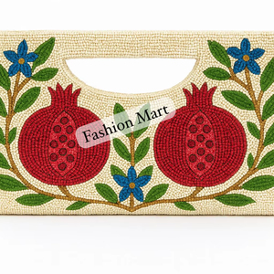 Bolsos con cuentas personalizados-Bolsos de hombro con patrón floral, fresa, naranja y granada - Product Image 1