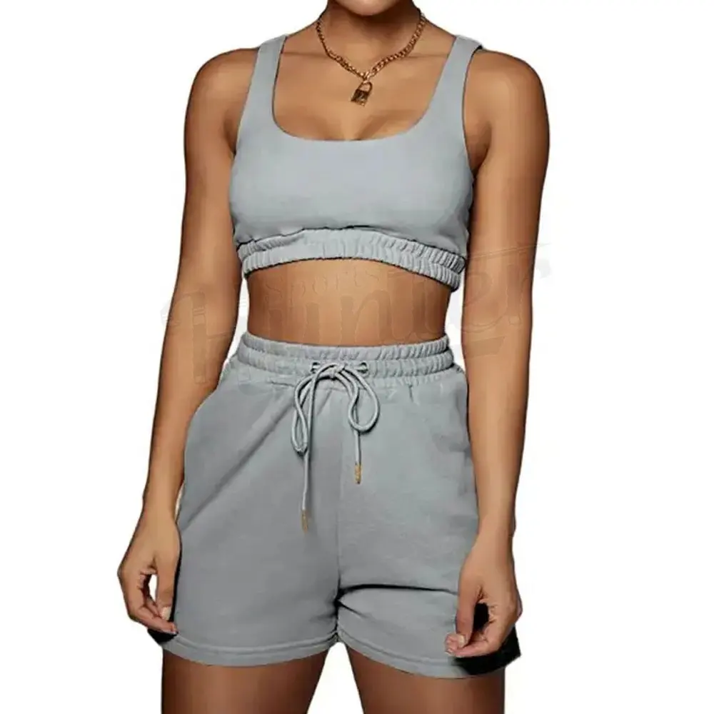 Nieuwe Custom Katoenen Vrouwen Crop Sets Zomer Crop Trainingspak Voor Vrouwen Hot Koop Mode Casual 2 Delige Set