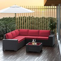Ensemble de 6 pièces de mobilier d'extérieur moderne résistant aux intempéries avec structure en aluminium imperméable - 5 chaises sectionnelles en rotin PE et PU pour cour