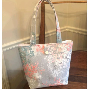 Sac fourre-tout en toile abstraite à fleurs pastel, aquarelle moderne, gris, pêche, menthe, écologique, réutilisable, sac de transport quotidien - Product Image 1