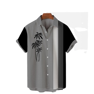 Chemise Hawaïenne Homme Personnalisée en Satin Tricoté Viscose/Coton à Manches Courtes, Col Contrastant, Coupe Ample Décontractée pour l'Été et la Plage, Boutonnée - Product Image 4