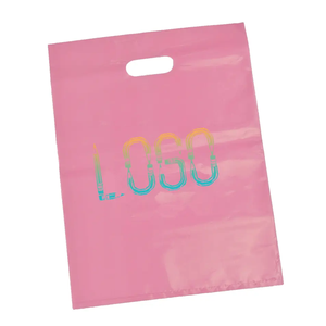 Venta al por mayor de bolsas de compras impresas con diseño de logotipo personalizado de HDPE mango troquelado embalaje de plástico PE productos personales - Product Image 3