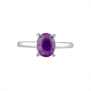 Shah Gems Women's Natural Amethyst Solitaire <b>Ring</b> <b>925</b> Sterling <b>Silver</b> Crystal <b>Rings</b> - Product Image 1