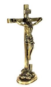 Croix de figurine crucifix debout avec idole en laiton de Jésus-Christ pour les cadeaux et la décoration finition dorée - Product Image 5