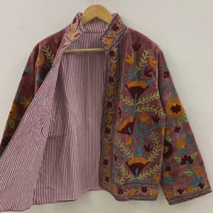 Suzani Embroidered Velvet Winter <b>Jacket</b> Handmade <b>Short</b> Festival Coat Ethnic Bohemian Outerwear Winter Kimono <b>Jacket</b> - Product Image 1