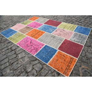 Alfombra turca vintage ecléctica 5,3 'X 7,5 'hecha a mano Beige lana látex respaldo Rectangular Patchwork patrón ecológico medio - Product Image 3