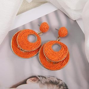 Pendientes de Aro de Mimbre de Paja Hechos a Mano para Mujer, Joyería Colgante Bohemia Ligera, Moda para Fiesta, Verano, Playa, Vacaciones, Diseño de Envoltura DE LA Paz - Product Image 4