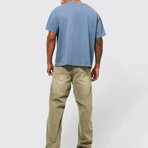 T-shirt pour homme, coupe ample et carrée, coton peigné uni, personnalisable, col bas, épaules tombantes, logo sur le devant, style streetwear - Product Image 2