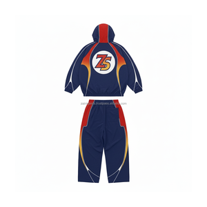 High quality 160 GSM windbreaker tracksuit set durable polyester material with red yellow navy panel custom logo plus size - Product Image 2