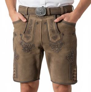 New Men's Bavarian Plaid Antique-<b>Look</b> Goat <b>Leather</b> Lederhosen Mid Waist Breathable <b>Shorts</b> Wildbock Design Brown All Sizes - Product Image 6