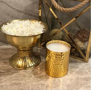 Pot de bougie en métal de conception martelée plaqué or pour les décorations de table de fête d'événement à la maison - Product Image 1