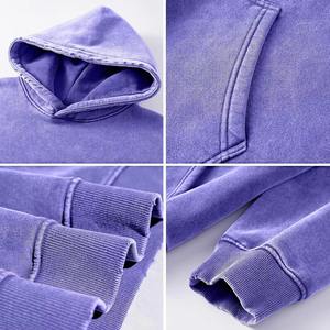 Haute qualité hommes décontracté Vintage lavage à capuche 100% coton lourd Streetwear respirant surdimensionné lavé à l'acide Design solide - Product Image 5