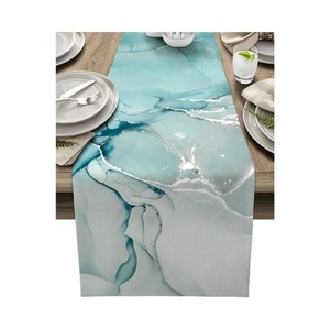 2024 Tie Dye Pattern Élégant Bleu Brodé Fête Table Dîner Noël 100% Coton GOTS Certifié Chemin De Table De L'Inde - Product Image 6