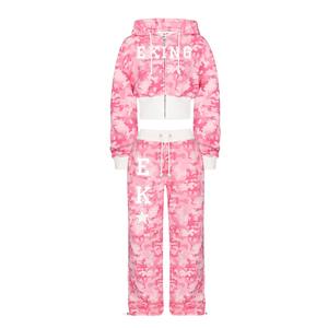 Ensembles pour femmes, survêtement personnalisé à imprimé camouflage, coton lourd, logo délavé, streetwear, pantalon de survêtement ample et ensembles de sweat-shirts - Product Image 3
