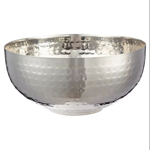 Bol de service martelé en acier inoxydable, mélange de laiton et d'acier de mariage fabriqué en inde, vaisselle de salle à manger de haute qualité - Product Image 1