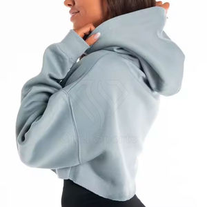 Sudadera con capucha corta de lana de algodón para mujer, ropa deportiva de moda para la temporada de otoño, sudaderas con capucha para mujer - Product Image 3