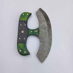 มีด Ulu ทำด้วยมือสำหรับเชฟดามัสกัสมีด Ulu ด้ามไม้พร้อมปลอกหนัง - Product Image 6