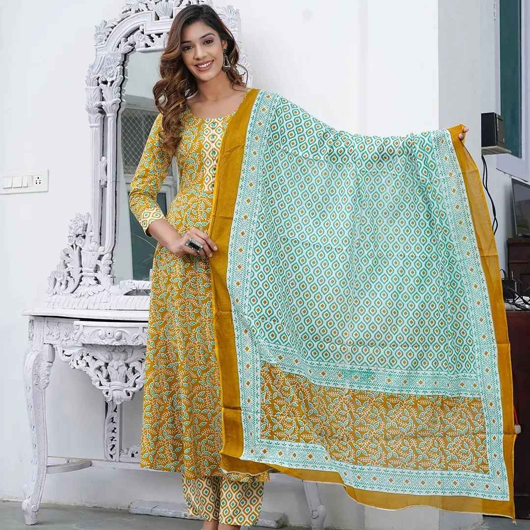 Готовые традиционные этнические индийские пакистанские Kurti & Dupatta комплект праздничная одежда женское платье