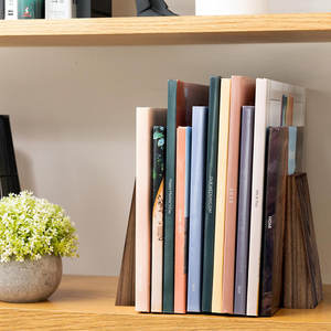 Serre-livres de qualité supérieure en bois robuste avec pièce décorative en métal moderne pour bureau organisateur d'étagère - Product Image 2